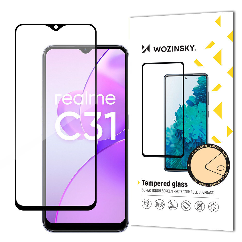 Wozinsky super tough Full Glue Full Glue Full Screen Tempered Glass with Case Friendly Realme C31 Black Frame цена и информация | Ekraani kaitseklaasid ja kaitsekiled | hansapost.ee