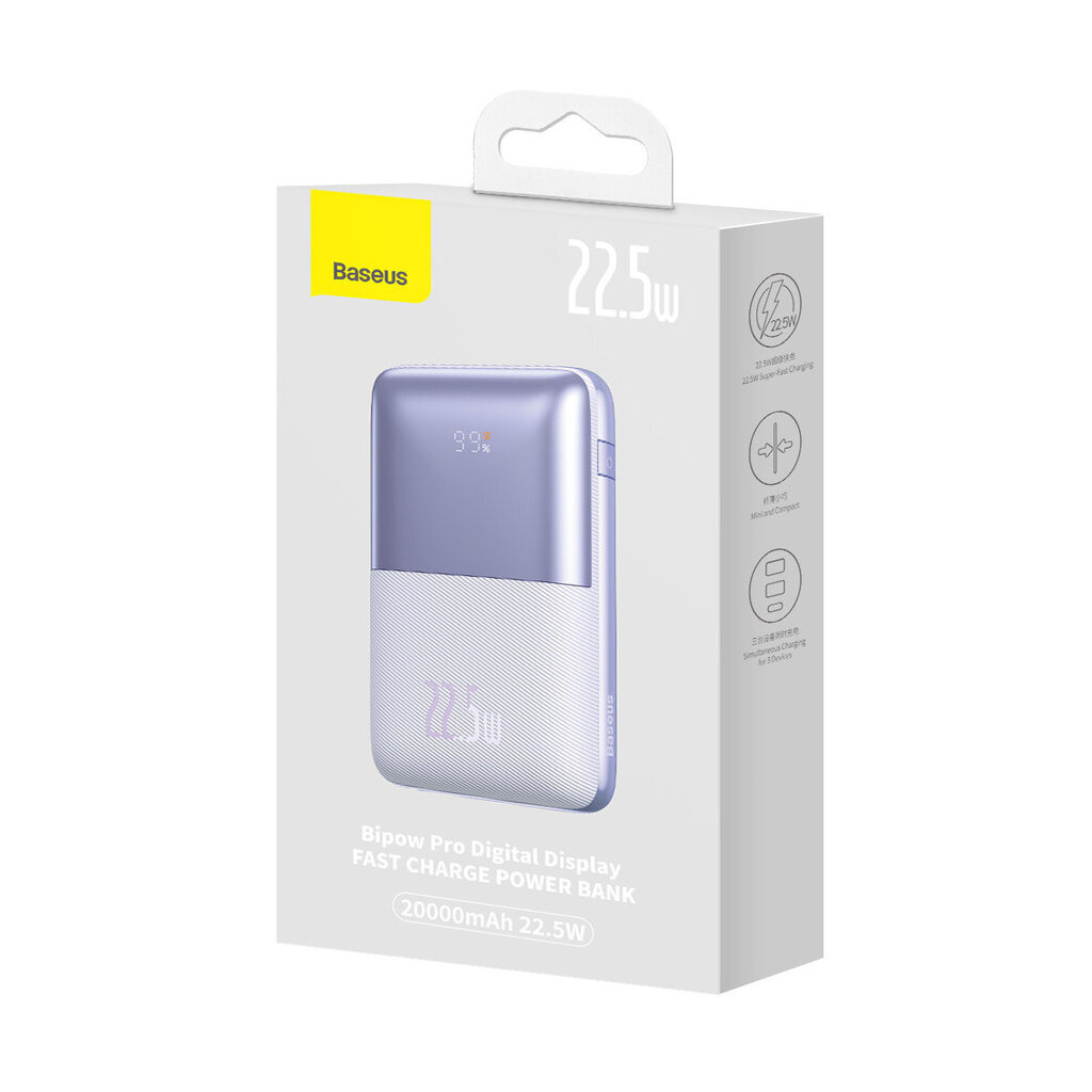 Baseus Baseus Pro 20000mAh 22.5W Powerbank Violet with USB Type A - USB Type C 3A 0.3m cable (PPBD040305) (Fioletowy) hind ja info | Akupangad | hansapost.ee