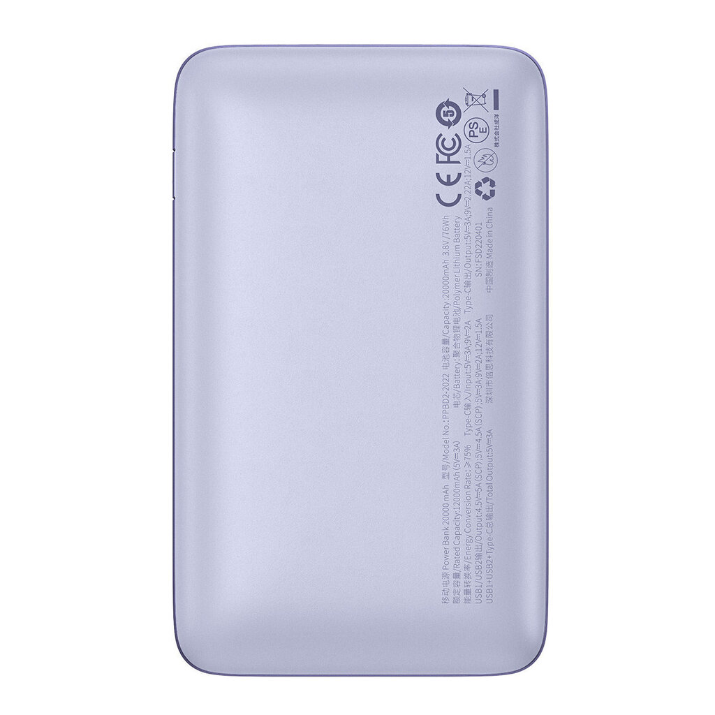 Baseus Baseus Pro 20000mAh 22.5W Powerbank Violet with USB Type A - USB Type C 3A 0.3m cable (PPBD040305) (Fioletowy) hind ja info | Akupangad | hansapost.ee