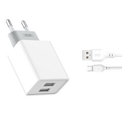 XO wall charger L65 2x USB 2,4A white + microUSB cable hind ja info | Laadijad mobiiltelefonidele | hansapost.ee