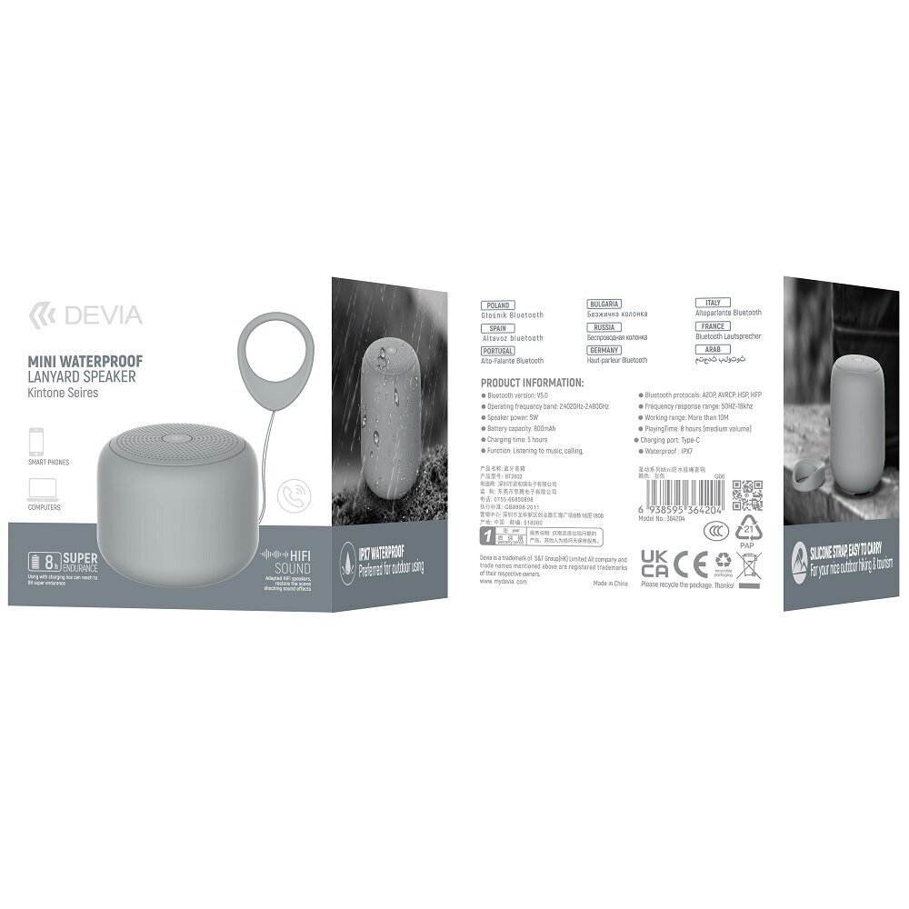 Devia Bluetooth speaker Kintone Mini gray hind ja info | Kõlarid | hansapost.ee