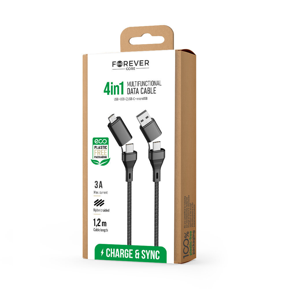 Forever Core 4in1, USB-C/USB-A/Micro USB, 1.2 m hind ja info | Juhtmed ja kaablid | hansapost.ee