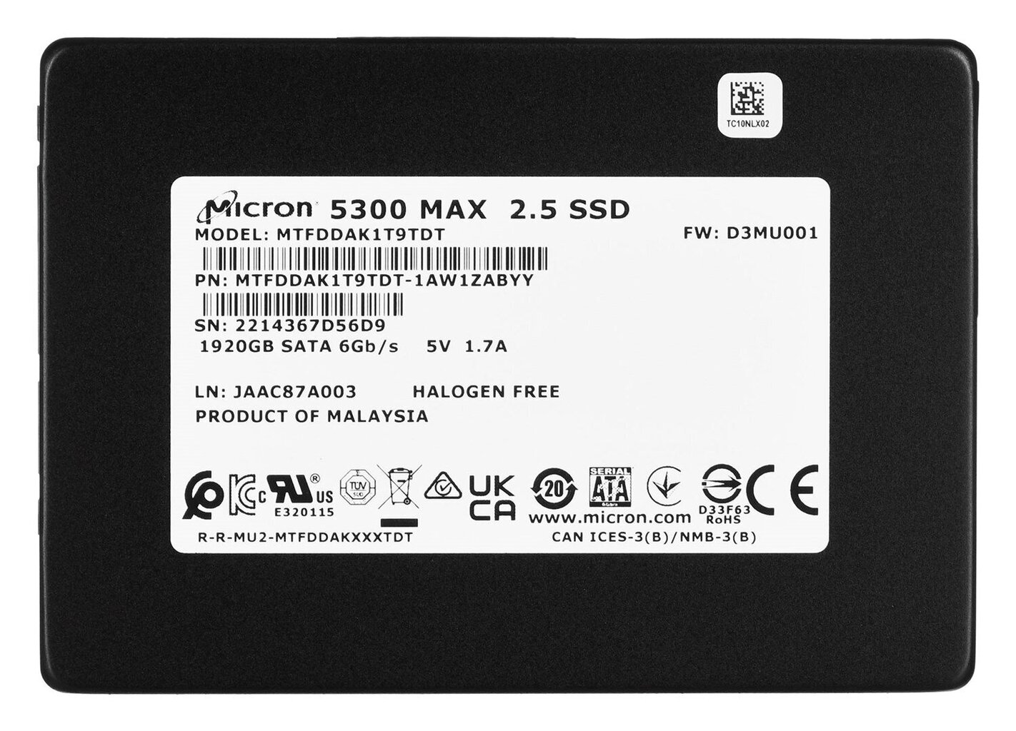 Micron 5300 MAX (MTFDDAK1T9TDT-1AW1ZABYYR) цена и информация | Sisemised kõvakettad | hansapost.ee