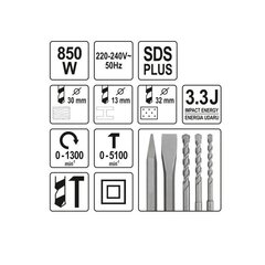 Перфоратор Yato SDS Plus 850 Вт 3J (YT-82122) цена и информация | Перфораторы | hansapost.ee