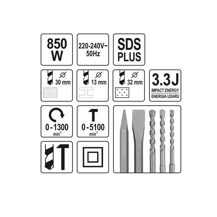 Perforaator Yato SDS Plus 850W 3J (YT-82122) hind ja info | Lööktrellid | hansapost.ee