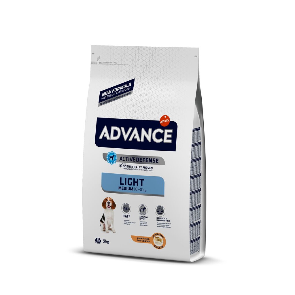 Kuivtoit ülekaalulistele koertele ADVANCE Medium Adult Light, 3 kg цена и информация | Koerte kuivtoit ja krõbinad | hansapost.ee