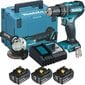 Combokit DLX2334J juhtmeta löökdraiver Makita DHP485Z ja nurklihvija DGA504Z, 18 V, 3 x 3 Ah, laadija + kandekott hind ja info | Akutrellid, puurid ja kruvikeerajad | hansapost.ee