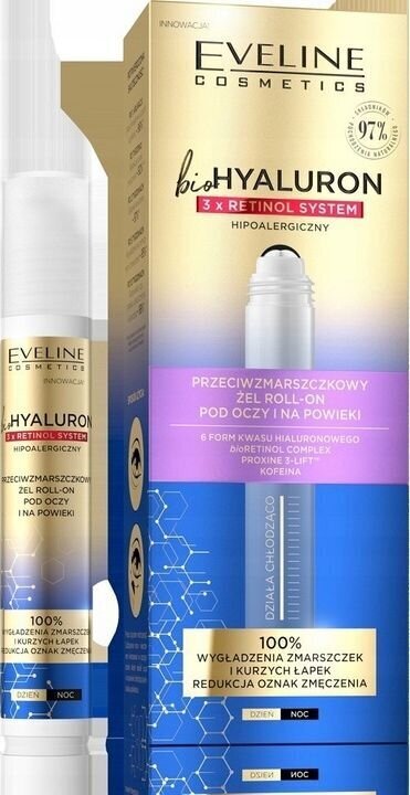 Kortsudevastane silmaseerum Eveline BioHyaluron Anti Wrinkle Eye Gel 3x Retinol, 15 ml hind ja info | Silmakreemid ja seerumid | hansapost.ee