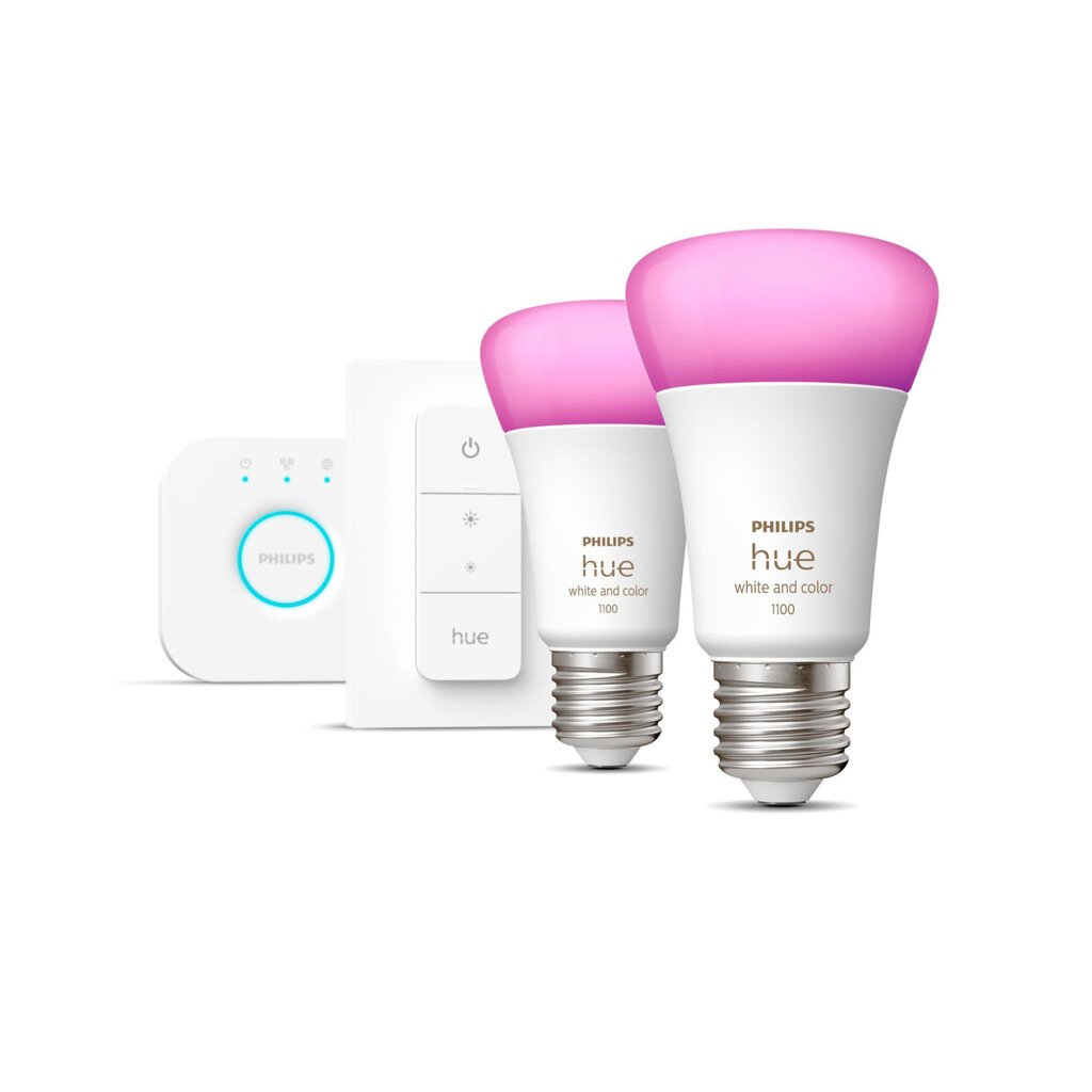 Philips Hue White and Color ambiance stardikomplekt 2x E27 1100lm A60 + sild + lüliti цена и информация | Lambipirnid ja LED-pirnid | hansapost.ee