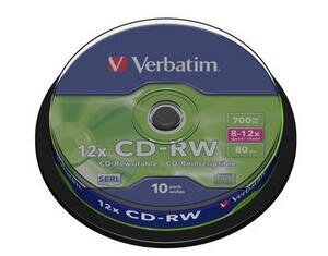 Verbatim CD+RW, 12 x 700 MB, 10 tk. (43480) hind ja info | Vinüülplaadid, CD, DVD | hansapost.ee