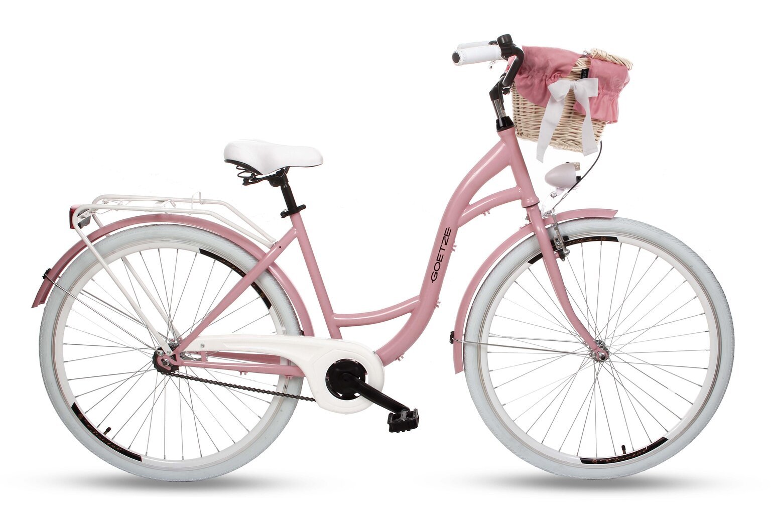 Jalgratas Goetze 28 1SP koos punutud korviga ja sisuga, roosa цена и информация | Jalgrattad | hansapost.ee