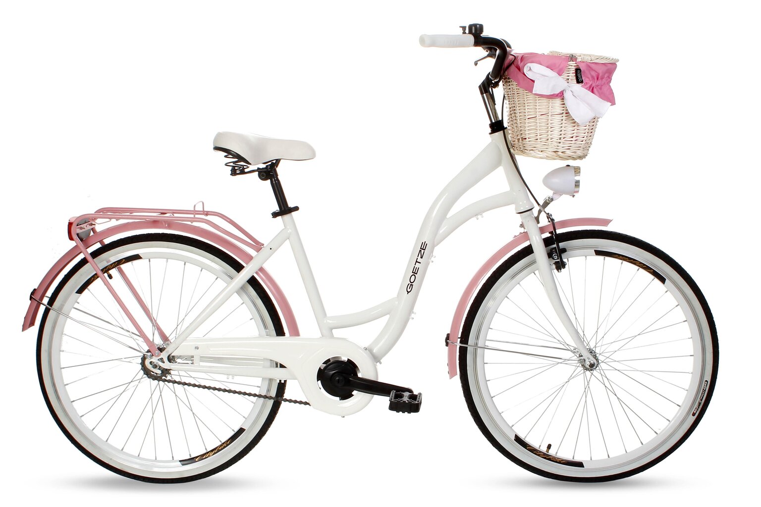 Jalgratas Goetze 26 1SP koos punutud korvi ja sisuga, valge/roosa hind ja info | Jalgrattad | hansapost.ee