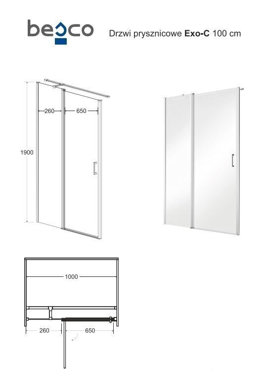 Dušiuks Besco Exo-C, 100,110,120 x 190 cm hind ja info | Dušiseinad ja dušiuksed | hansapost.ee