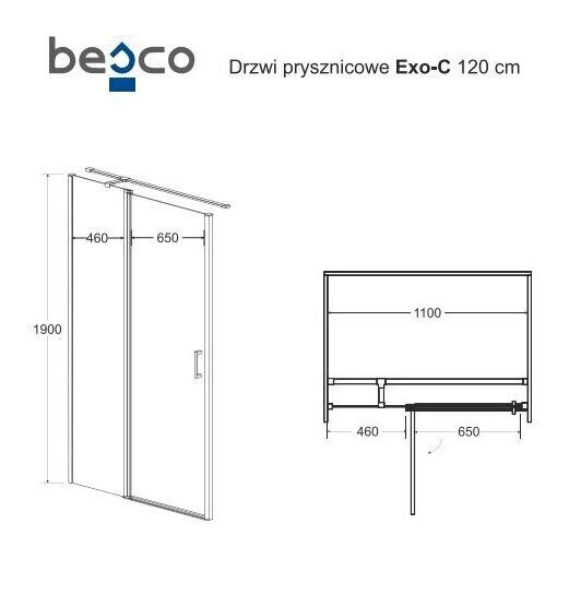 Dušiuks Besco Exo-C Black, 100,110,120 x 190 cm цена и информация | Dušiseinad ja dušiuksed | hansapost.ee