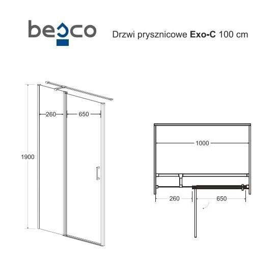 Dušiuks Besco Exo-C Black, 100,110,120 x 190 cm цена и информация | Dušiseinad ja dušiuksed | hansapost.ee