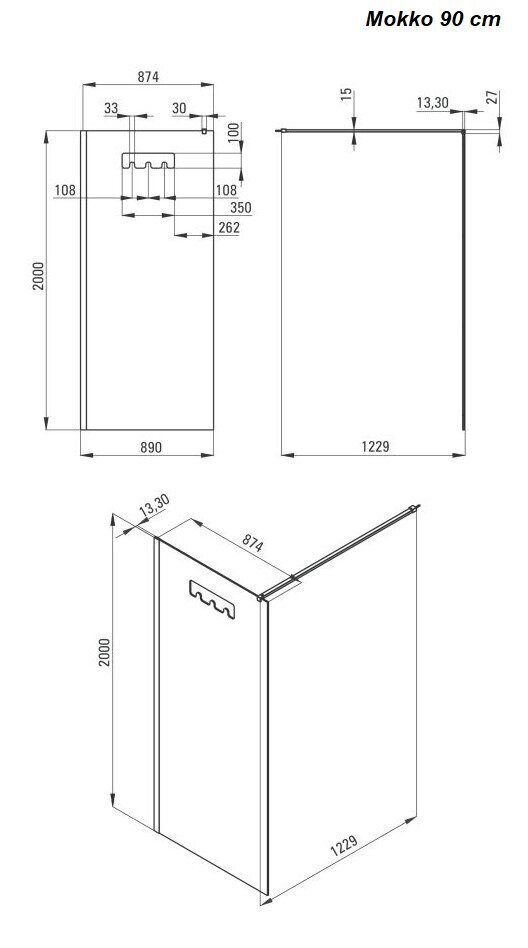 Walk-In dušikabiin Deante Mokko Nero, 90 100 x 200 cm hind ja info | Dušiseinad ja dušiuksed | hansapost.ee