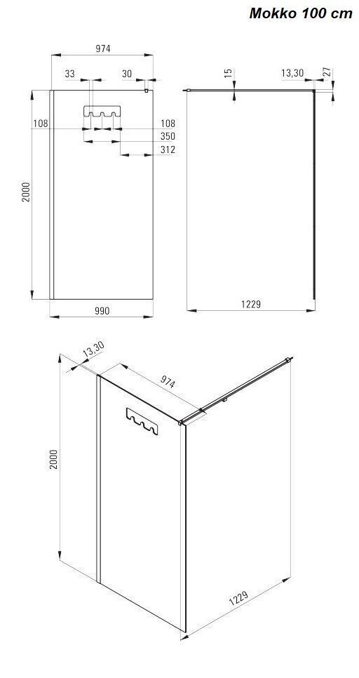 Walk-In dušikabiin Deante Mokko, 90 100 x 200 cm, Chrome hind ja info | Dušiseinad ja dušiuksed | hansapost.ee