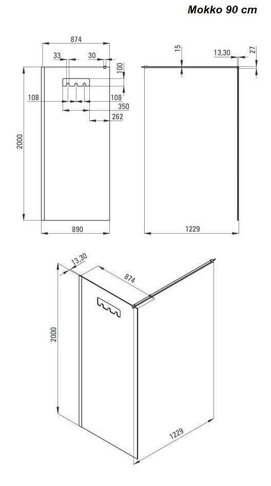 Walk-In dušikabiin Deante Mokko, 90 100 x 200 cm, Chrome цена и информация | Dušiseinad ja dušiuksed | hansapost.ee