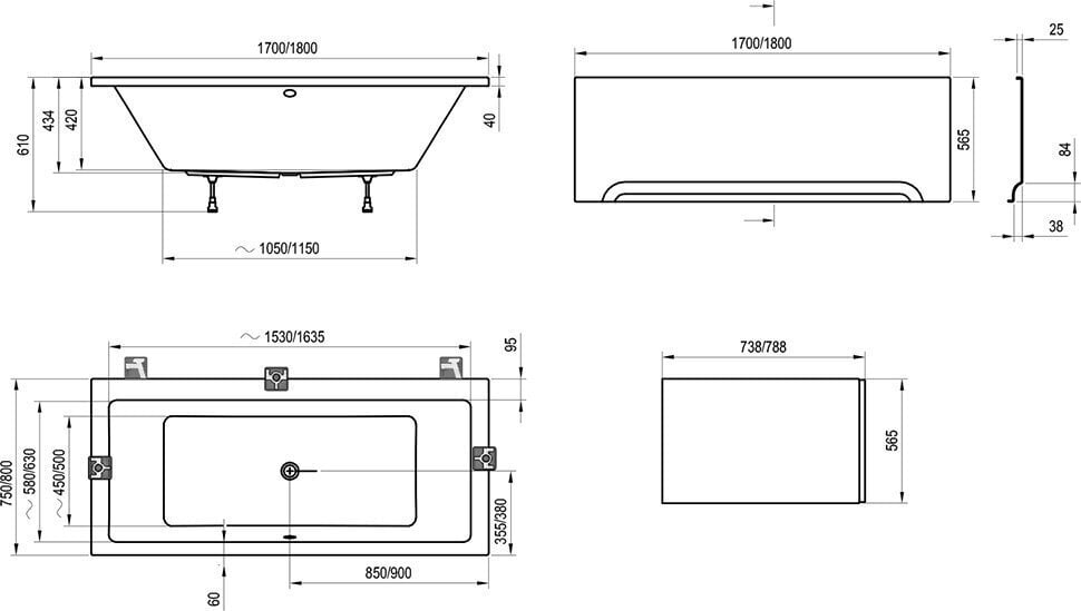 Vann Formy 01, 180x80 hind ja info | Vannid | hansapost.ee