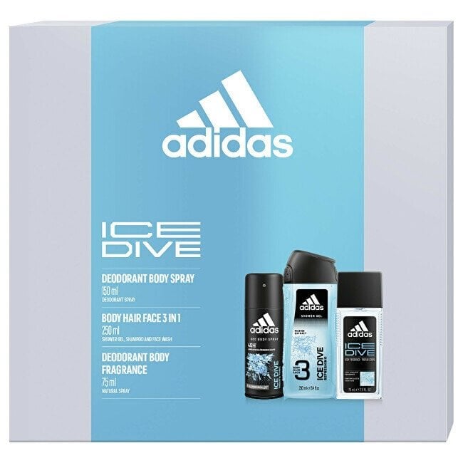 Adidas Ice Dive - deodorant sprei 75 ml + dušigeel 250 ml + deodorantsprei 150 ml цена и информация | Dušigeelid ja deodorandid meestele | hansapost.ee