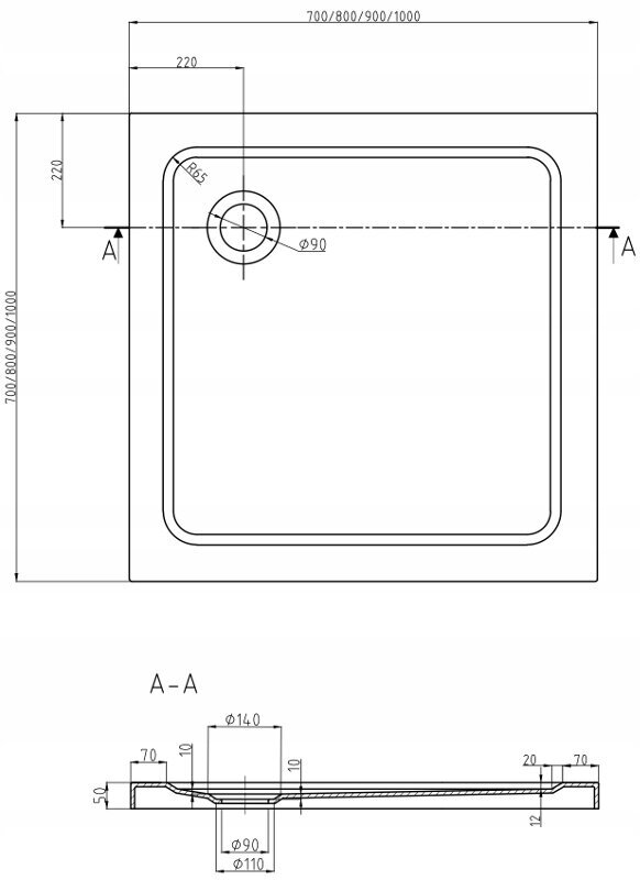 Kandiline dušialus Mexen Flat Slim koos sifooniga, White+Black, 70x70, 80x80, 90x90, 100x100 cm hind ja info | Dušialused | hansapost.ee