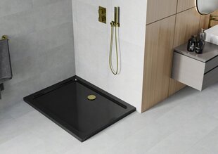 Stačiakampis dušo padėklas Mexen Flat Slim su sifonu, Black+Gold, 80x70 cm цена и информация | Стойки для душа | hansapost.ee