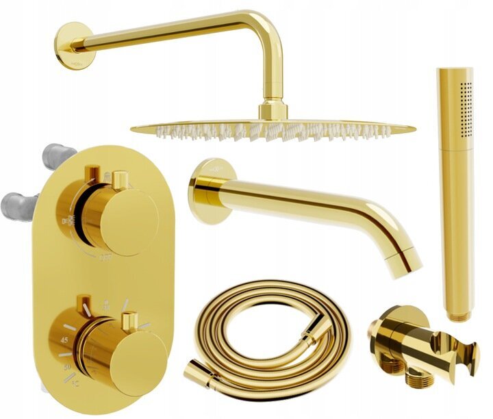 Peidetud duši- ja vannikomplekt termostaadiga Mexen Kai 7in1, 25 cm, Gold цена и информация | Dušikomplektid ja süsteemid | hansapost.ee