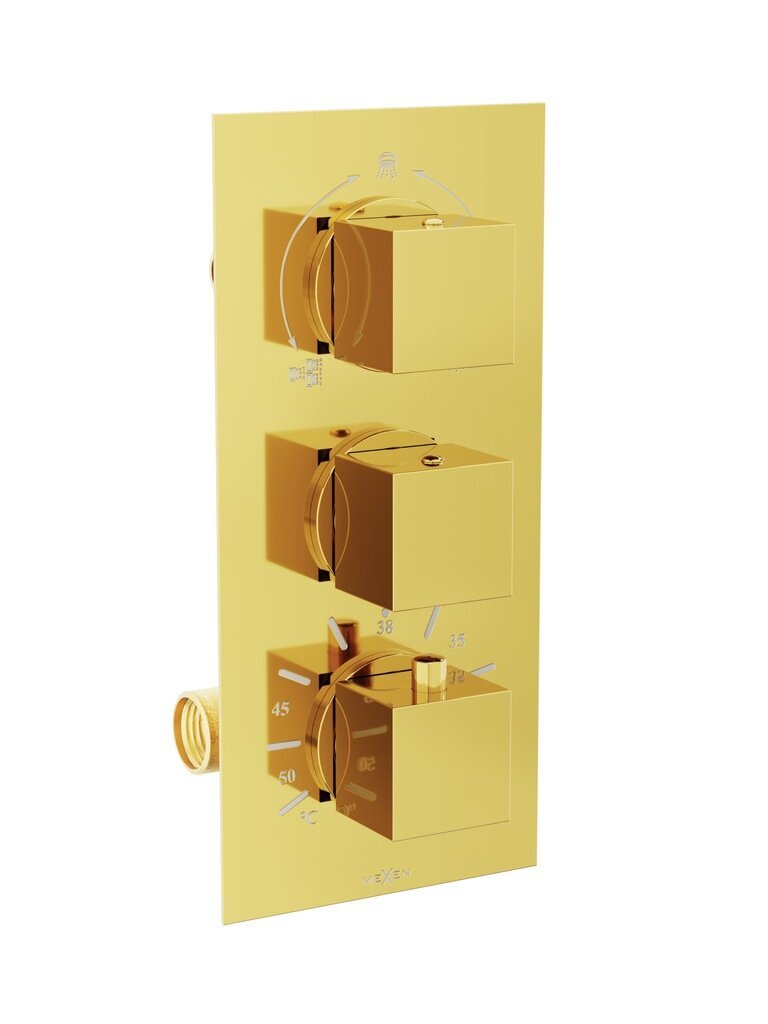 Peidetud duši- ja vannikomplekt koos termostaadiga Mexen Cube 7in1, 25x25 cm, Gold hind ja info | Dušikomplektid ja süsteemid | hansapost.ee