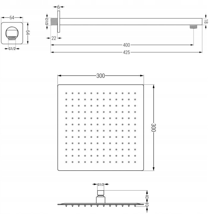 Peidetud dušikomplekt termostaadiga Mexen Cube 6in1, 30x30 cm, Black цена и информация | Dušikomplektid ja süsteemid | hansapost.ee