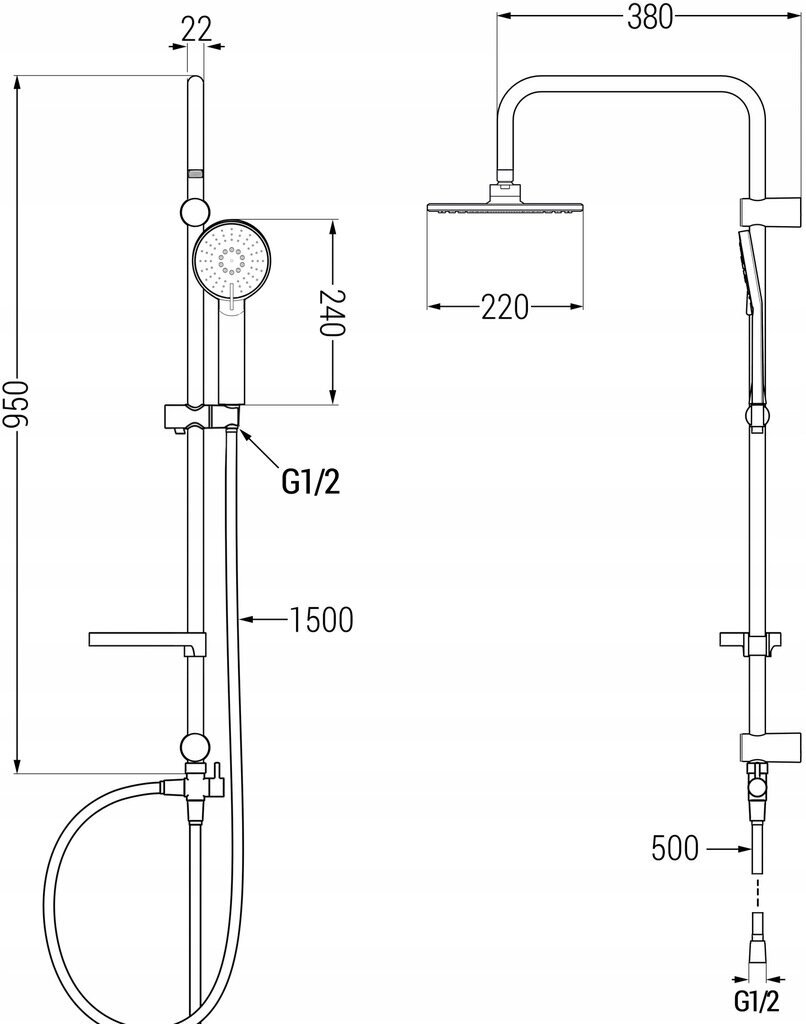 Vanni-dušisüsteem termostaatsegistiga Mexen Carl Nox, Black hind ja info | Dušikomplektid ja süsteemid | hansapost.ee