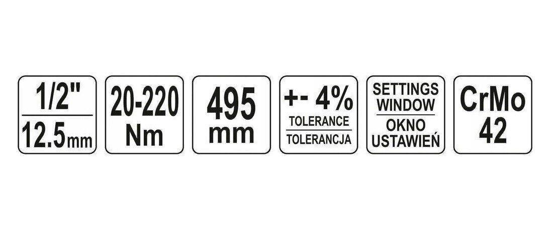 Momentvõti YATO, 20-220Nm, 1/2" YT-07605 hind ja info | Käsitööriistad | hansapost.ee