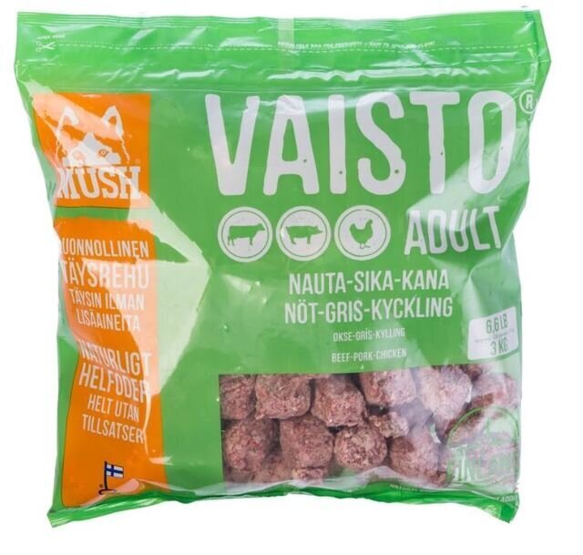 Mush Vaisto täiskasvanud koertele koos veise-, sea- ja kanalihaga, 3 kg цена и информация | Koerte kuivtoit ja krõbinad | hansapost.ee