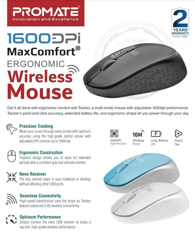 Promate Tracker MaxComfort Ergonomic цена и информация | Arvutihiired | hansapost.ee