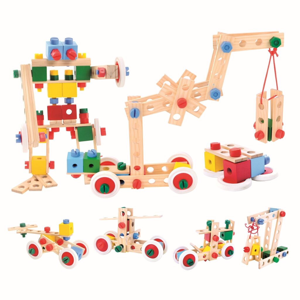Laste puidust konstruktori komplekt Bino, 120-osaline цена и информация | Arendavad laste mänguasjad | hansapost.ee