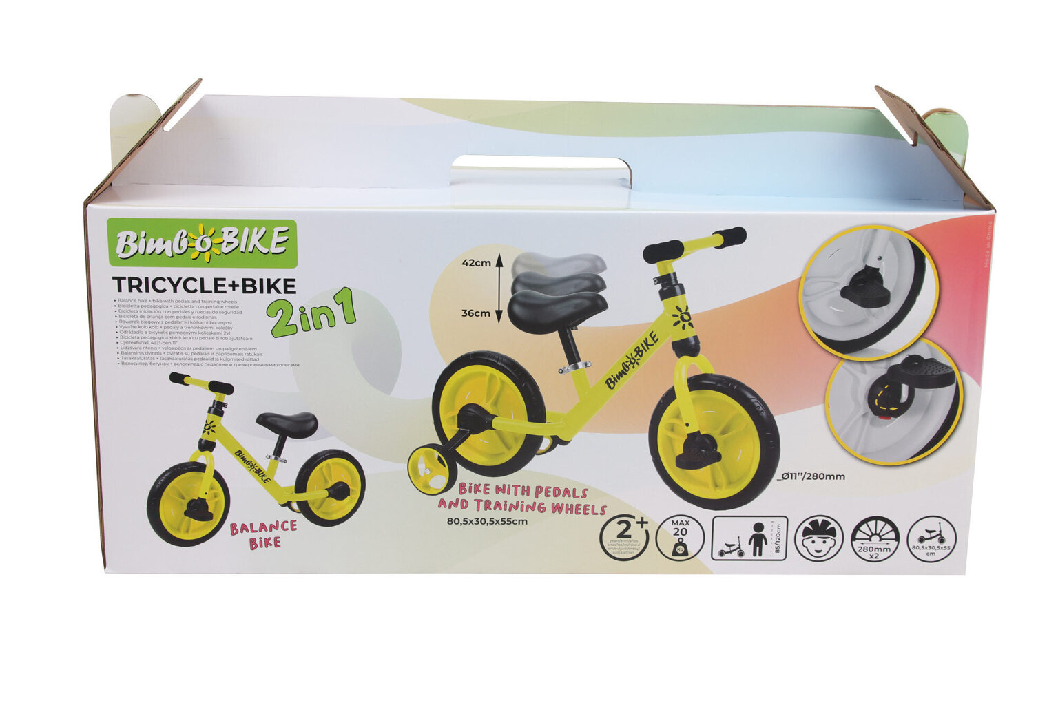 Tasakaaluratas Bimbo Bike 2in1 Bike, must/kollane цена и информация | Jooksurattad lastele | hansapost.ee