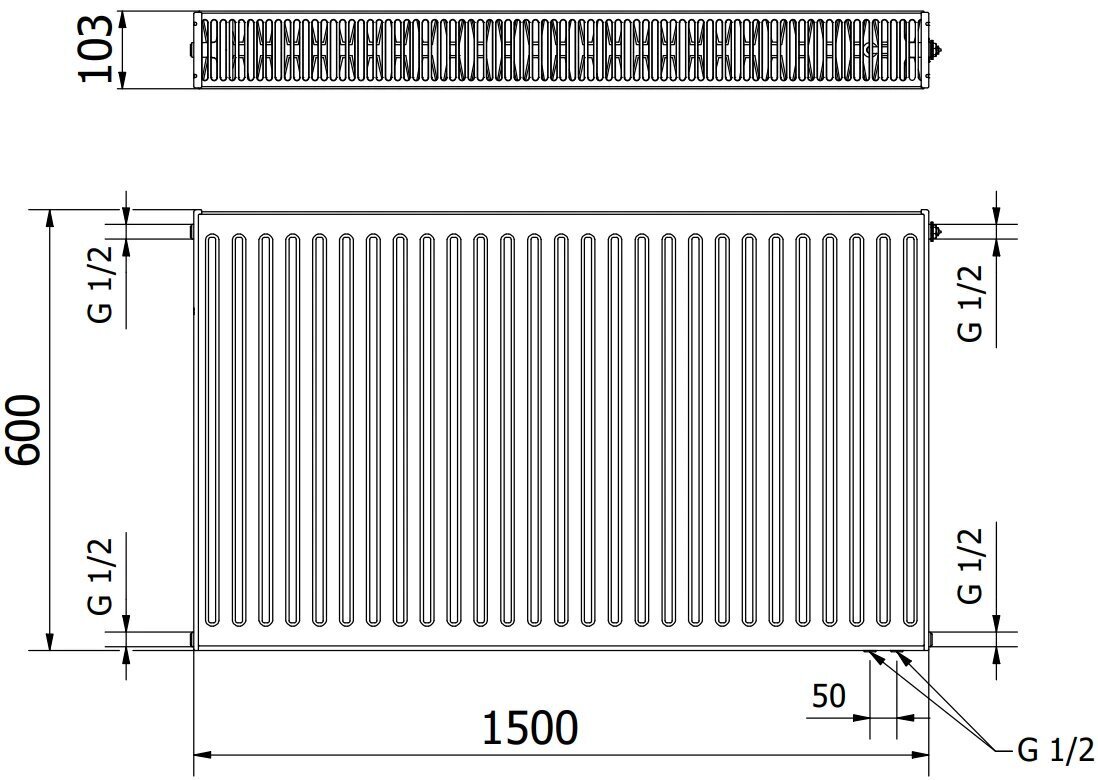 Radiaator Mexen CV22, 600 x 1500 mm, 2479 W, alumine ühendus цена и информация | Radiaatorid ja konvektorid | hansapost.ee