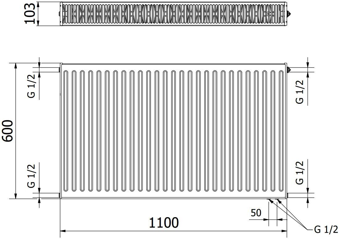 Radiaator Mexen CV22, 600 x 1100 mm, 1818 W, alumine ühendus цена и информация | Radiaatorid ja konvektorid | hansapost.ee