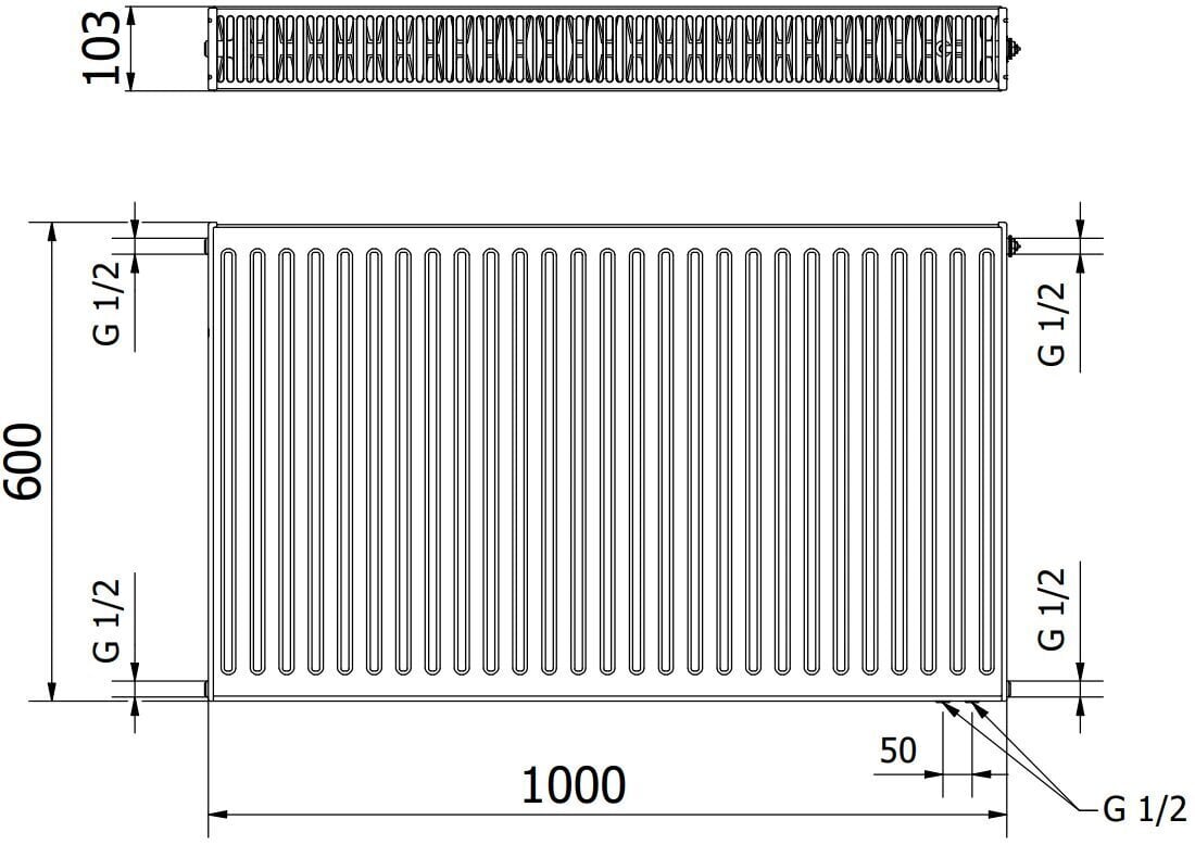 Radiaator Mexen CV22, 600 x 1000 mm, 1653 W, alumine ühendus цена и информация | Radiaatorid ja konvektorid | hansapost.ee