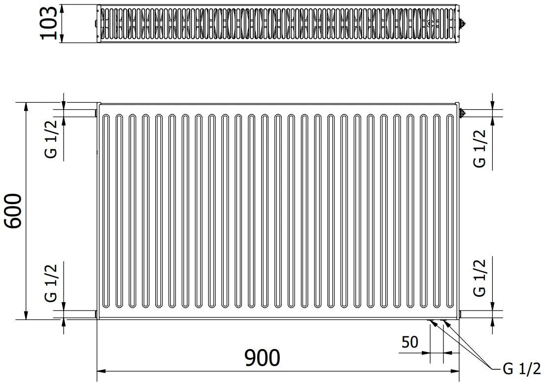 Radiaator Mexen CV22, 600 x 900 mm, 1487 W, alumine ühendus цена и информация | Radiaatorid ja konvektorid | hansapost.ee