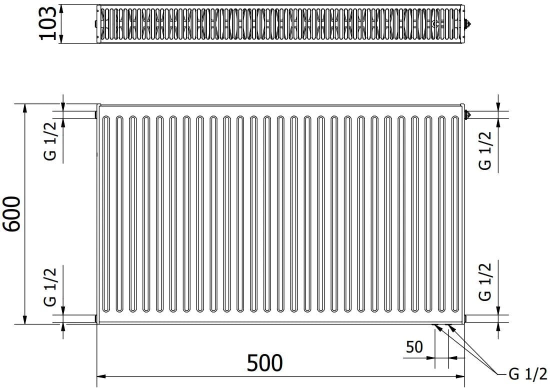 Radiaator Mexen CV22, 600 x 500 mm, 826 W, alumine ühendus hind ja info | Radiaatorid ja konvektorid | hansapost.ee