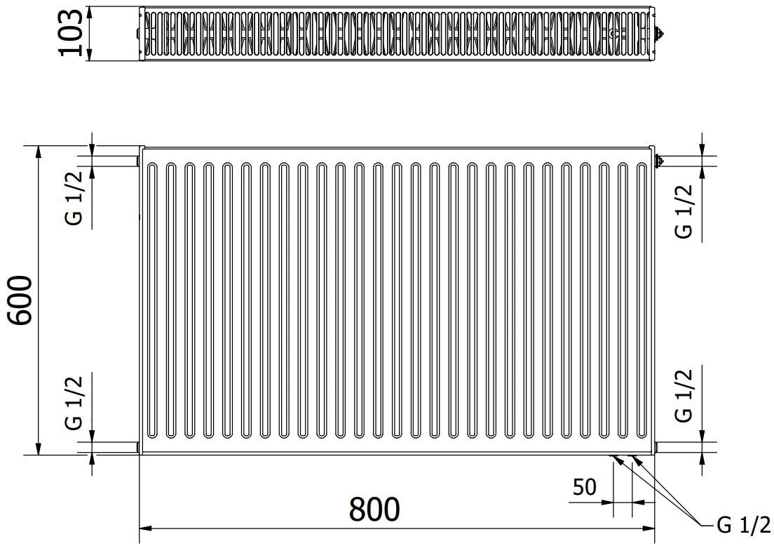 Radiaator Mexen CV22, 600 x 800 mm, 1322 W, alumine ühendus hind ja info | Radiaatorid ja konvektorid | hansapost.ee