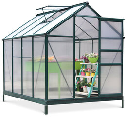 Polükarbonaadist kasvuhoone 190x252 cm, tumerohelist värvi raam hind ja info | Kasvuhooned ja peenrakastid | hansapost.ee