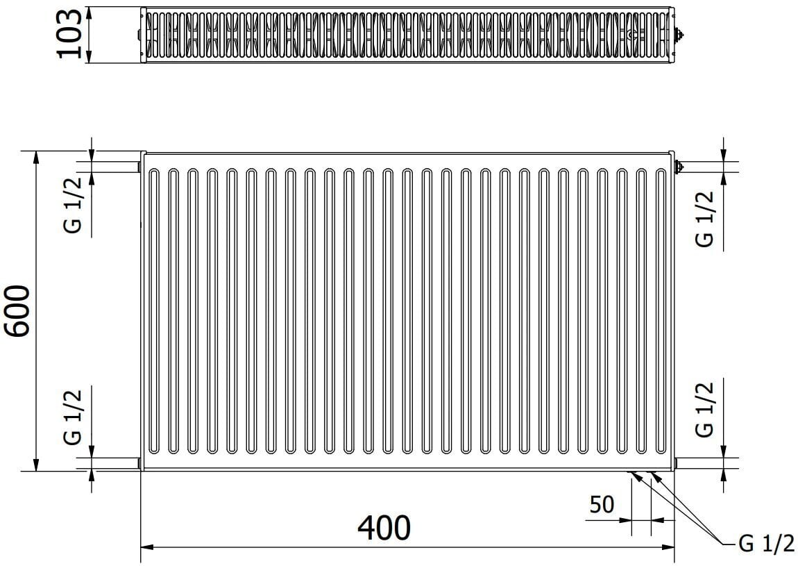 Radiaator Mexen CV22, 600 x 400 mm, 661 W, alumine ühendus hind ja info | Radiaatorid ja konvektorid | hansapost.ee