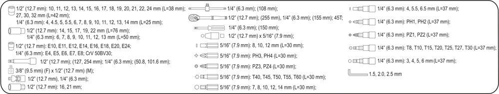 108-osaline mutrivõtmete komplekt 1/2", 1/4" T58685 STHOR цена и информация | Käsitööriistad | hansapost.ee