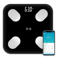 CP B2 klaasist Bluetooth Smart Body Scale koos Progress Sync rakendusega Androidile/iOs-ile (0,1–180 kg) Must hind ja info | Kaalud, vannitoakaalud ja pagasikaalud | hansapost.ee