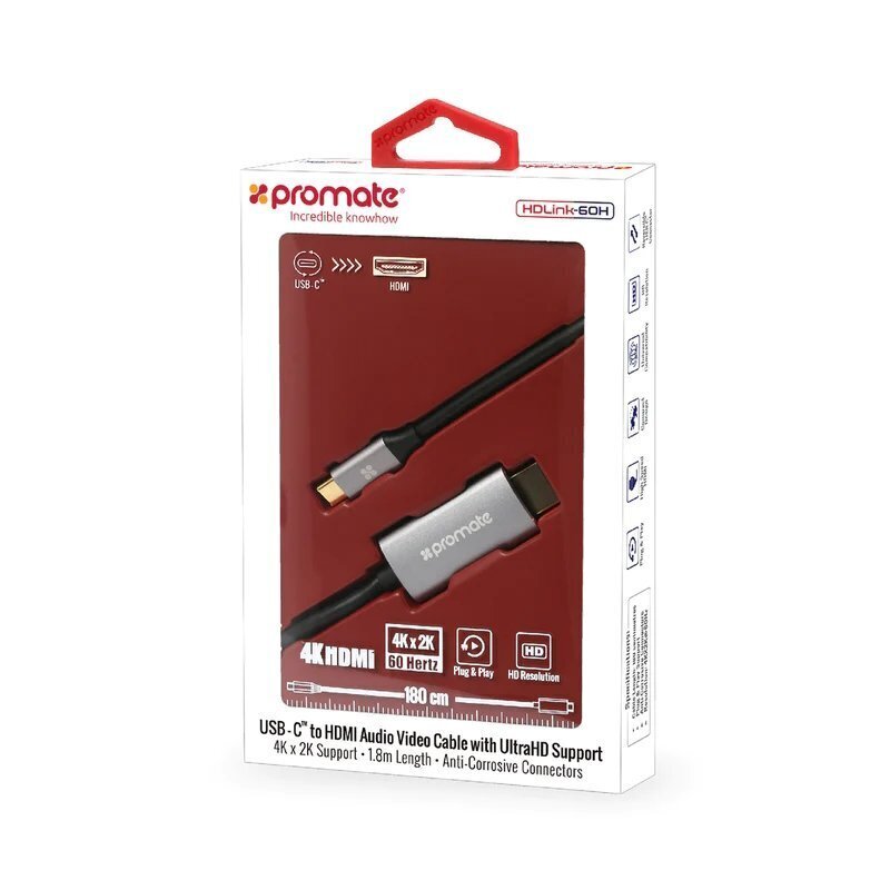 Proteadi USB-C-st HDMI-heli-videokaabel UltraHD toega, 1,8 m цена и информация | Juhtmed ja kaablid | hansapost.ee