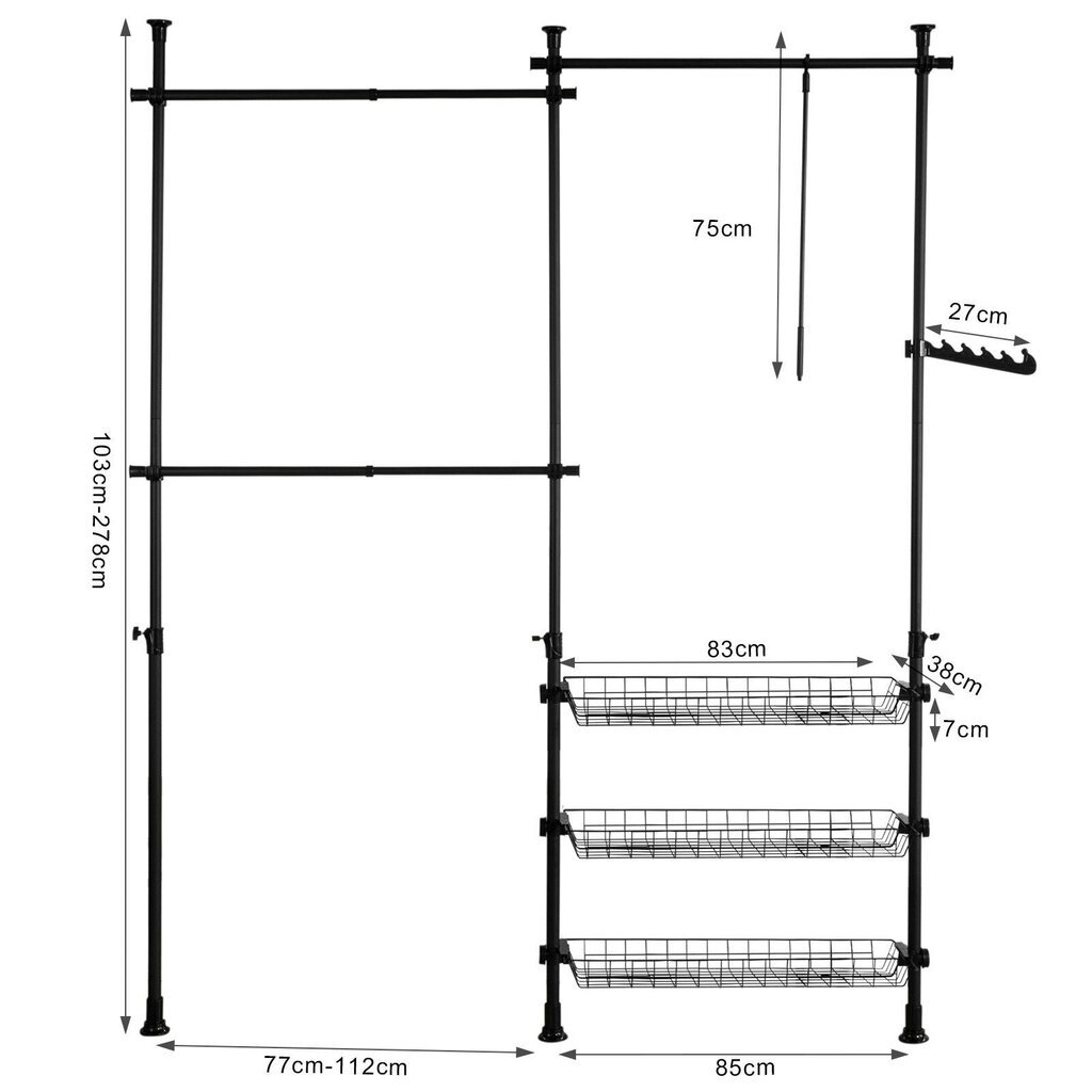 Avatud riidekapp SoBuy FRG34-SCH, must hind ja info | Kapid | hansapost.ee