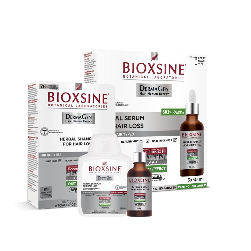Bioxsine: Bioxsine juuste väljalangemise vastane seerum 3x50ml + Bioxsine šampoon normaalsetele/kuivadele juustele 300ml цена и информация | Šampoonid | hansapost.ee