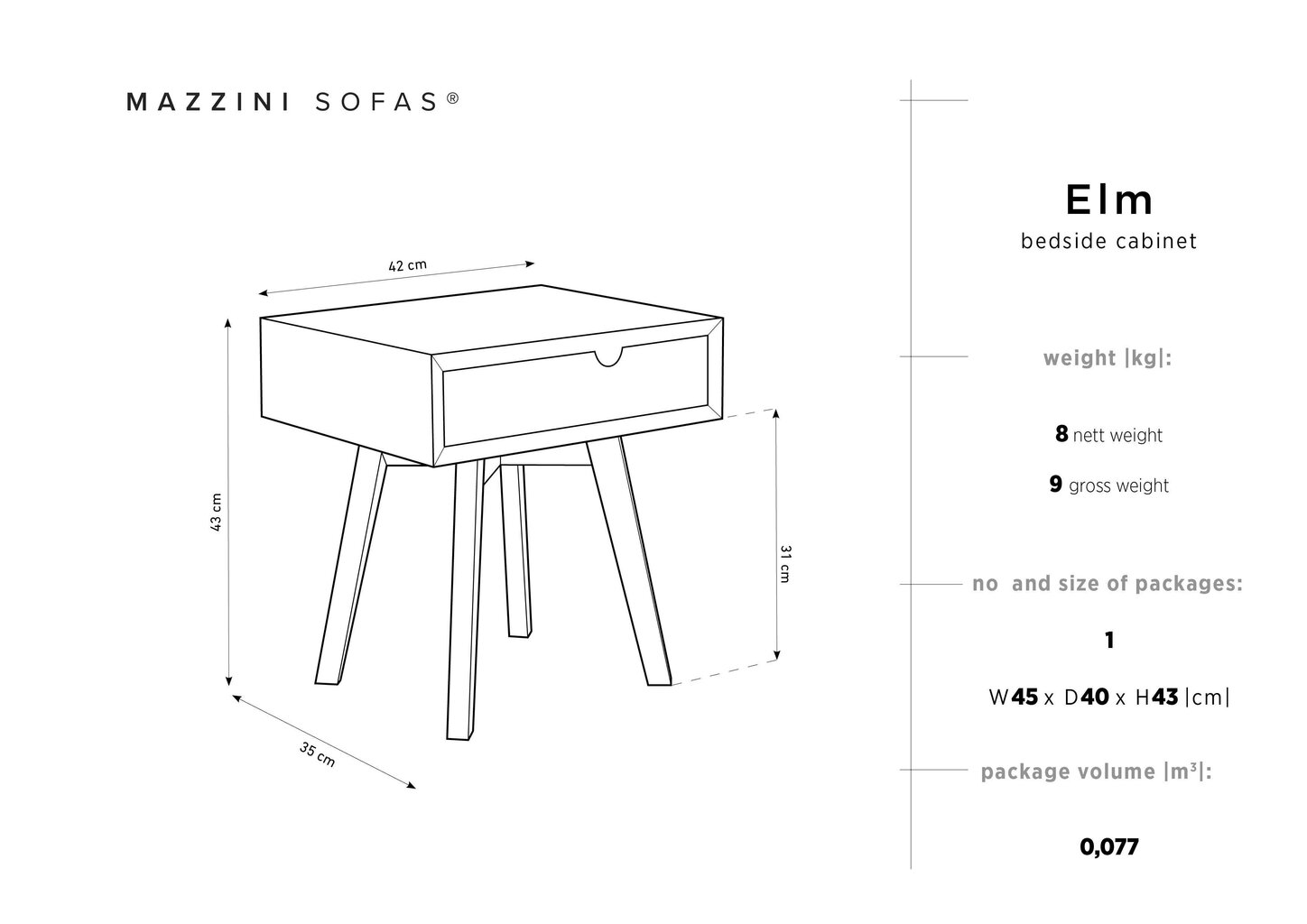 Öökapp Mazzinis Sofas Elm, pruun/valge hind ja info | Öökapid | hansapost.ee