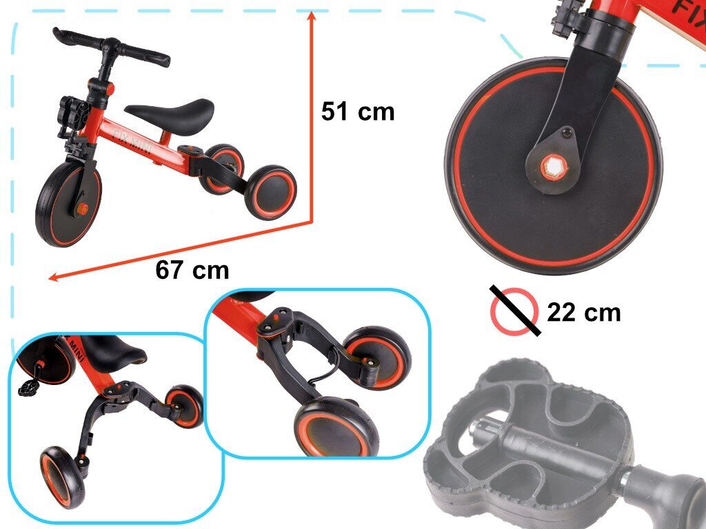 Krossi trikiratas Trike Fix Mini 3in1 pedaalidega, punane hind ja info | Kolmerattalised jalgrattad lastele | hansapost.ee